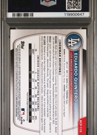 Eduardo Quintero 2025 Bowman Mega Box #115 Gold Refractor /50 RC PSA10 GEM MT