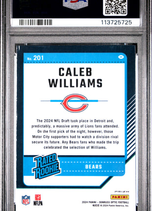 Caleb Williams 2024 Panini Donruss Optic #201 Green Hyper RC PSA9 MINT