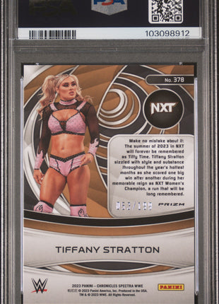 Tiffany Stratton 2023 Panini Chronicles WWE #378 Spectra Pink /199 PSA10 GEM MT