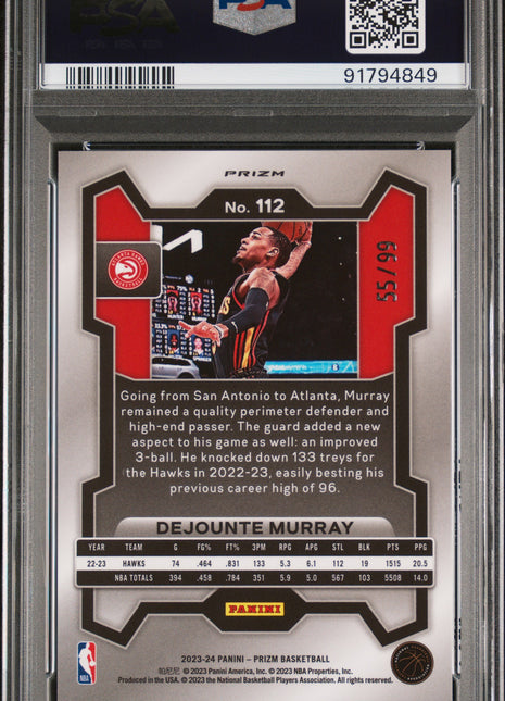 Dejounte Murray 2023-24 Panini Prizm #112 Blue Seismic /99 PSA10 GEM MT Hawks