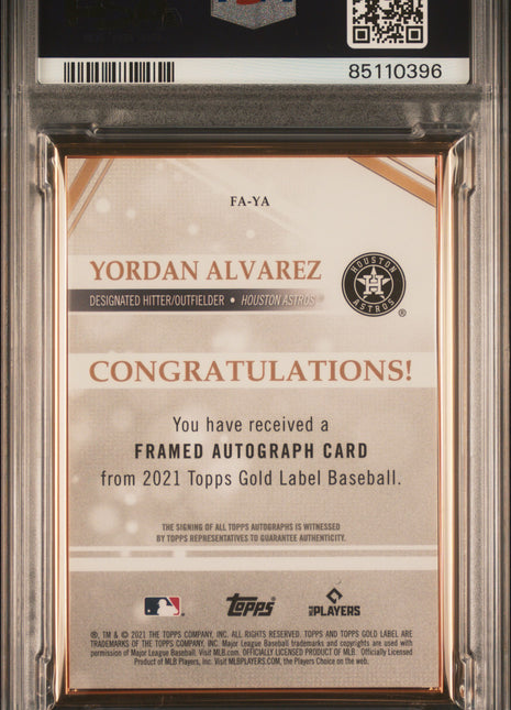 Yordan Alvarez 2021 Topps Gold Label #YA Framed Autographs Auto PSA10 GEM MT