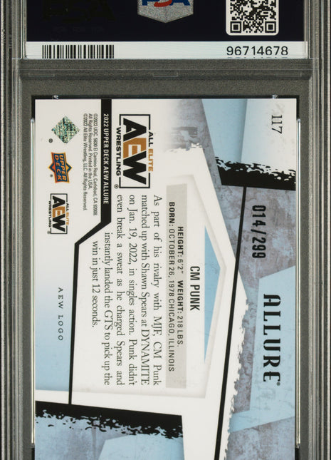 CM Punk 2022 Upper Deck Allure AEW #117 AEW Logo Cracked Ice /299 PSA10 GEM MT