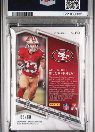 Christian McCaffrey 2024 Panini Spectra #89 Interstellar /60 PSA9 MINT 49ers