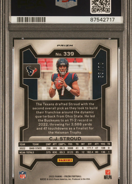 CJ Stroud 2023 Panini Prizm #339 No Huddle Red /70 Rookie RC SP PSA10 GEM MT