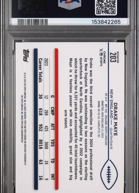 Drake Maye 2024 Topps Chrome #203 Refractor RC PSA8 NM-MT Patriots