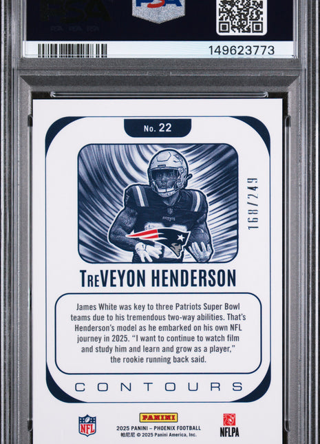 Treveyon Henderson 2025 Panini Phoenix #22 Contours Red /249 RC PSA9 MINT