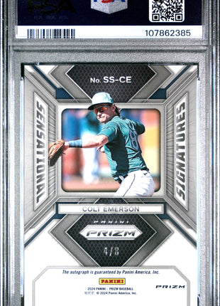Colt Emerson 2024 Prizm #SSCE Sensational Sigs Blue Shimmer /8 Auto PSA10 GEM MT