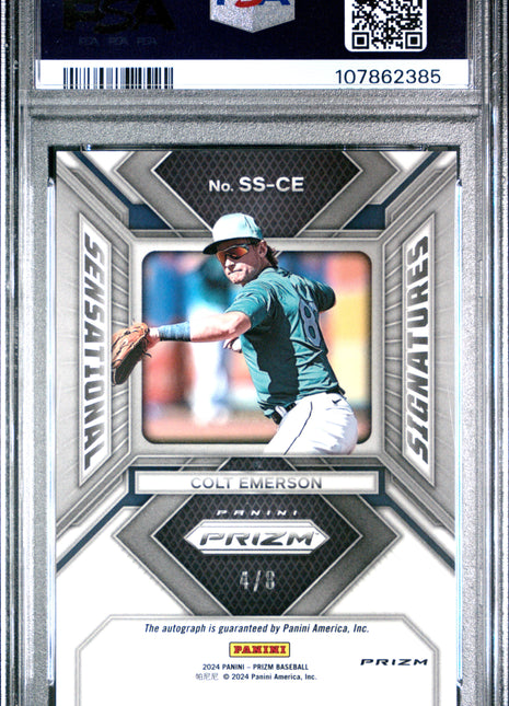 Colt Emerson 2024 Prizm #SSCE Sensational Sigs Blue Shimmer /8 Auto PSA10 GEM MT