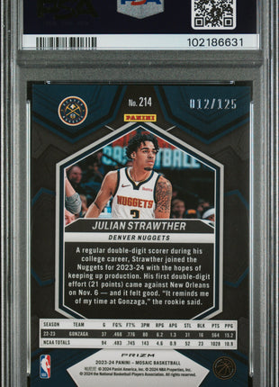 Julian Strawther 2023-24 Panini Mosaic #214 Ice /125 Rookie RC PSA10 GEM MT