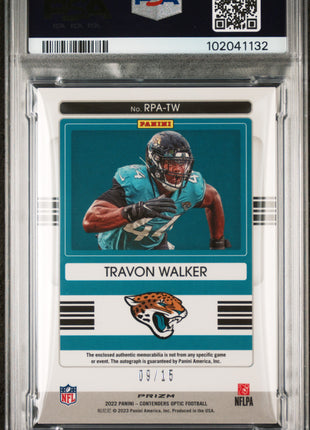 Travon Walker 2022 Contenders Optic Patch Green Pulsar /15 Auto RC PSA9 MINT