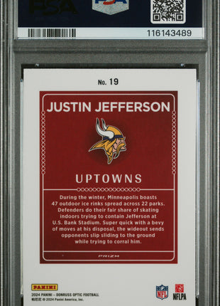 Justin Jefferson 2024 Panini Donruss Optic #19 Uptowns Case Hit SSP PSA10 GEM MT