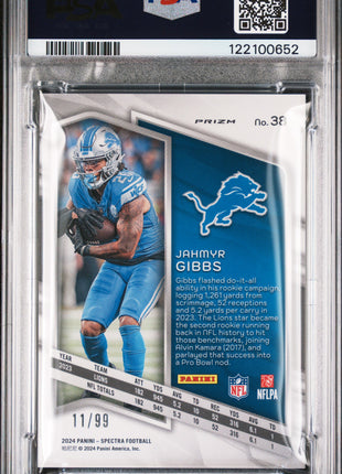 Jahmyr Gibbs 2024 Panini Spectra #38 Celestial /99 PSA10 GEM MT Lions