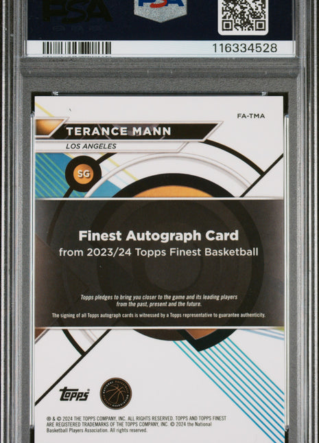 Terance Mann 2023-24 Topps Finest #TMA Black Geometric /25 Auto PSA10 GEM MT