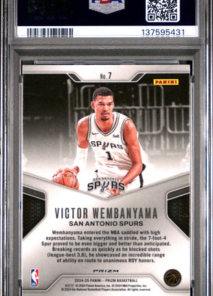 Victor Wembanyama 2024-25 Panini Prizm #7 Dominance Silver Prizm PSA10 GEM MT