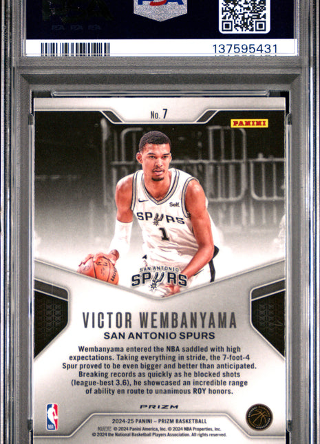 Victor Wembanyama 2024-25 Panini Prizm #7 Dominance Silver Prizm PSA10 GEM MT