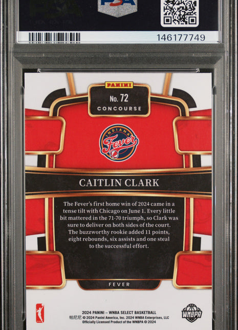 Caitlin Clark 2024 Panini Select WNBA Concourse #72 Rookie RC PSA10 GEM MT Fever