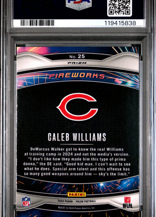 Caleb Williams 2024 Panini Prizm #25 Fireworks Green Wave RC PSA10 GEM MT