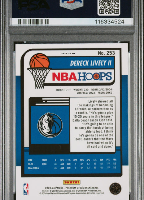 Dereck Lively II 2023-24 Panini Hoops Premium Stock #253 Ice RC PSA10 GEM MT