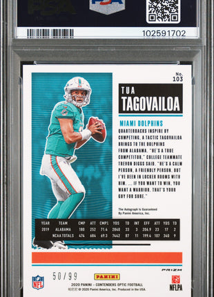 Tua Tagovailoa 2020 Panini Contenders Optic #103 Teal /99 RC Auto PSA10 GEM MT
