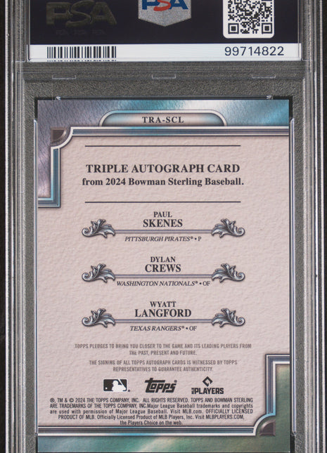 Paul Skenes/D Crews/W Langford 2024 Bowman Sterling Triple /25 Auto PSA9/10 MINT