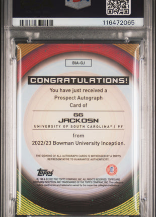 GG Jackson 2022 Bowman University Inception #GJ Autograph RC Auto PSA10 GEM MT