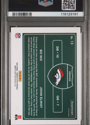 Bo Nix/John Elway 2024 Panini Donruss Optic #13 Downtown Duos SSP PSA10 GEM MT