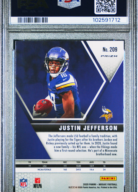 Justin Jefferson 2020 Panini Mosaic #209 Red Green Choice RC PSA10 GEM MT