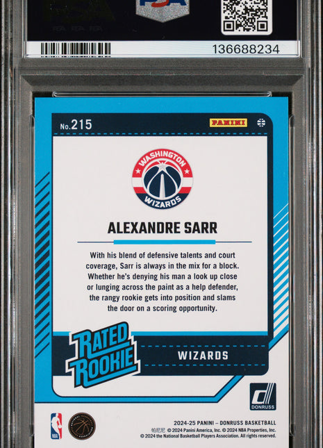 Alexandre Sarr 2024-25 Panini Donruss #215 Green Dots /85 RC PSA10 GEM MT