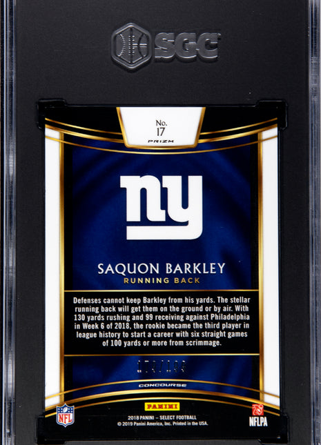Saquon Barkley 2018 Panini Select #17 Tri-Color Prizm /199 RC SGC9.5 MINT+