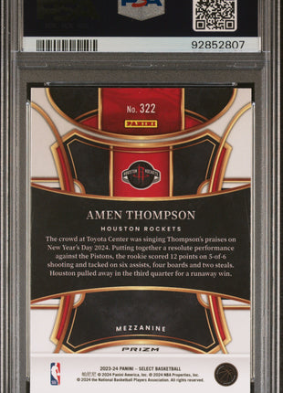 Amen Thompson 2023-24 Panini Select #322 Tectonic Rookie RC PSA10 GEM MT