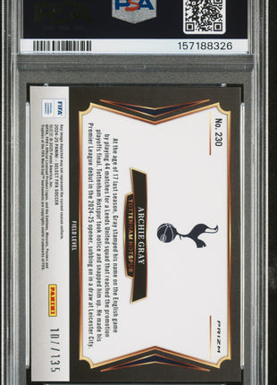 Archie Gray 2024-25 Panini Select FIFA #230 Camo /135 RC PSA10 GEM MT