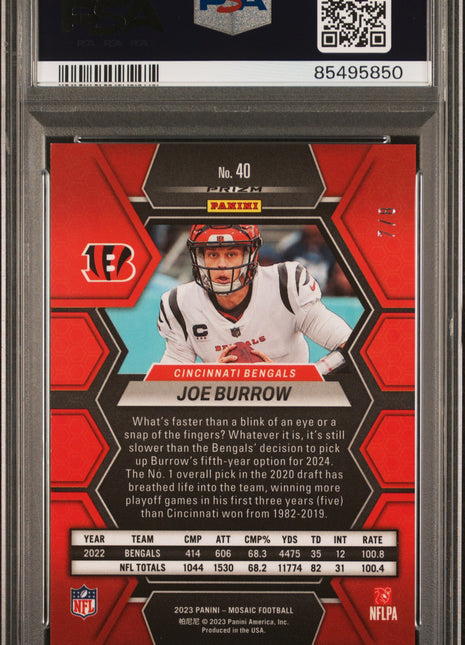 Joe Burrow 2023 Panini Mosaic #40 Black Gold Choice /8 SSP PSA9 MINT Bengals