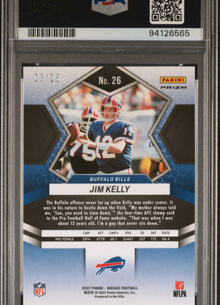 Jim Kelly 2022 Panini Mosaic #26 Tessellation /15 SSP PSA10 GEM MT Buffalo Bills