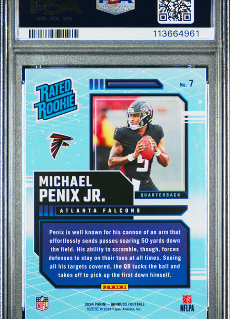 Michael Penix Jr. 2024 Panini Donruss #7 Rated Rookies Retro RC PSA10 GEM MT