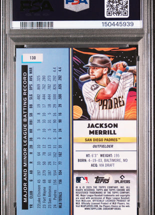 Jackson Merrill 2025 Topps Cosmic Chrome #130 Gold Interstellar /50 PSA10 GEM MT