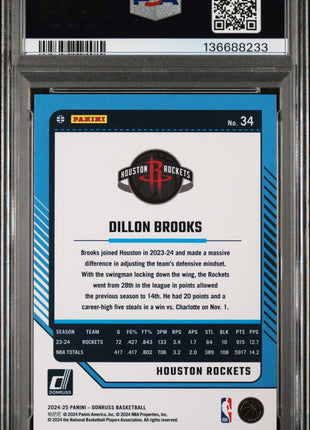 Dillon Brooks 2024-25 Panini Donruss #34 Gold Choice /10 PSA9 MINT Rockets