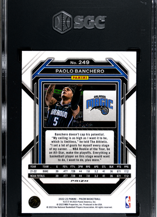 Paolo Banchero 2022-23 Panini Prizm #249 Silver Prizm RC SGC10 GEM MT