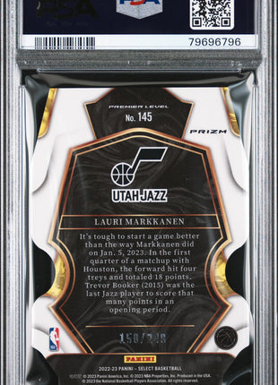 Lauri Markkanen 2022-23 Panini Select #145 Blue Die-Cut /249 PSA10 GEM MT