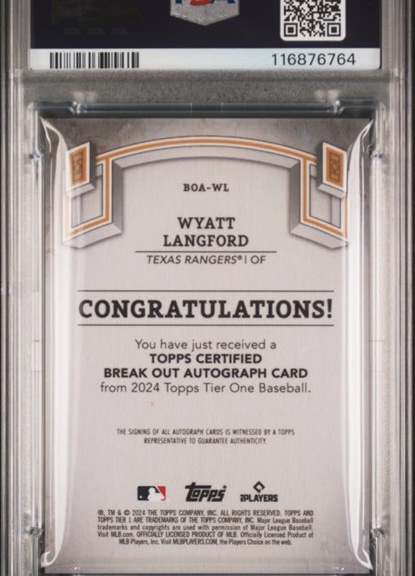 Wyatt Langford 2024 Topps Tier One Red Foil /25 Break Out RC Auto PSA10 GEM MT