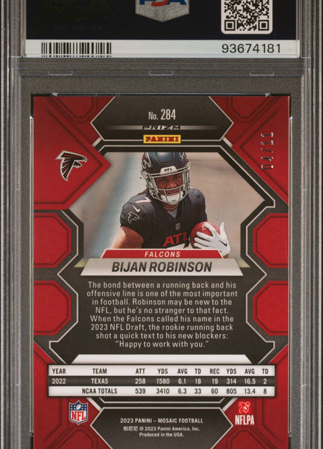 Bijan Robinson 2023 Panini Mosaic #284 Pink Swirl FOTL /11 RC PSA10 GEM MT