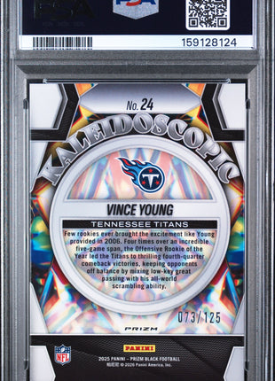 Vince Young 2025 Panini Prizm Black Kaleidoscopic #24 Blue Ice /99 PSA10 GEM MT