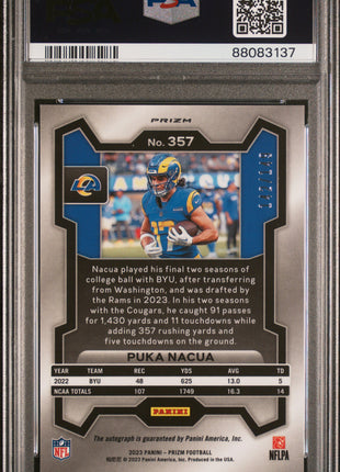 Puka Nacua 2023 Panini Prizm #357 Red Wave /149 RC Auto PSA10 GEM MT