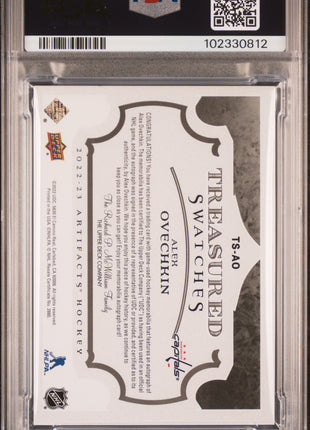 Alex Ovechkin 2022 Artifacts #TSAO Treasured Swatches Gold /5 Auto PSA8 NM-MT