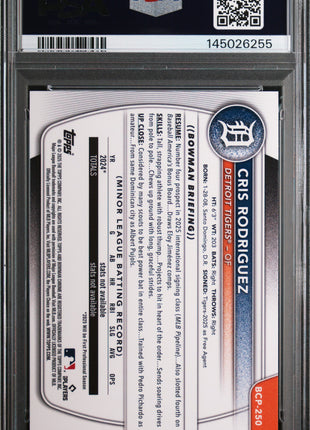 Cris Rodriguez 2025 Bowman Chrome Mega Box Green Refractor /99 RC PSA10 GEM MT