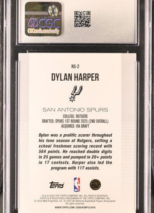 Dylan Harper 2025-26 Topps #NS-2 New School RC CGC10 GEM MT Spurs