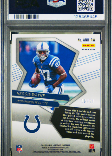 Reggie Wayne 2022 Panini Mosaic #ANHRW No Huddle Gold /10 Auto PSA10 GEM MT