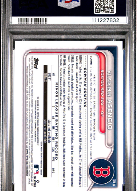 Vladimir Asencio 2024 Bowman Chrome Sapphire #VA Green /99 Auto PSA9 MINT