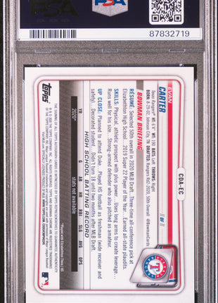 Evan Carter 2020 Bowman Draft #CDAEC Blue Wave Refractor /150 Auto PSA10 GEM MT