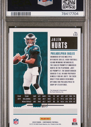 Jalen Hurts 2020 Panini Contenders #122 Rookie Ticket RC Auto PSA9 MINT Eagles