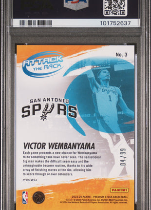 Victor Wembanyama 2023 Hoops Premium Attack Blue Seismic /99 RC PSA10 GEM MT